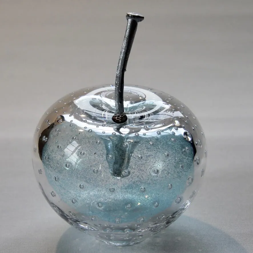 A Happy Apple glass sculpture